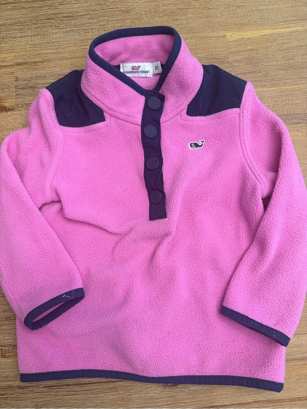 Vineyard Vines Kids Pink Fleece Pullover with Navy Accents 2T